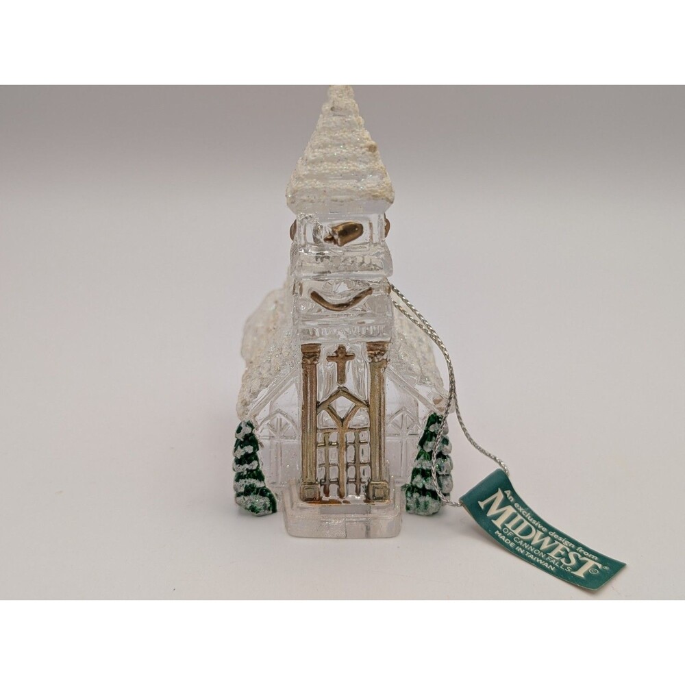 Vintage Midwest of Cannon Falls Clear Acrylic Church Christmas Ornament Snow